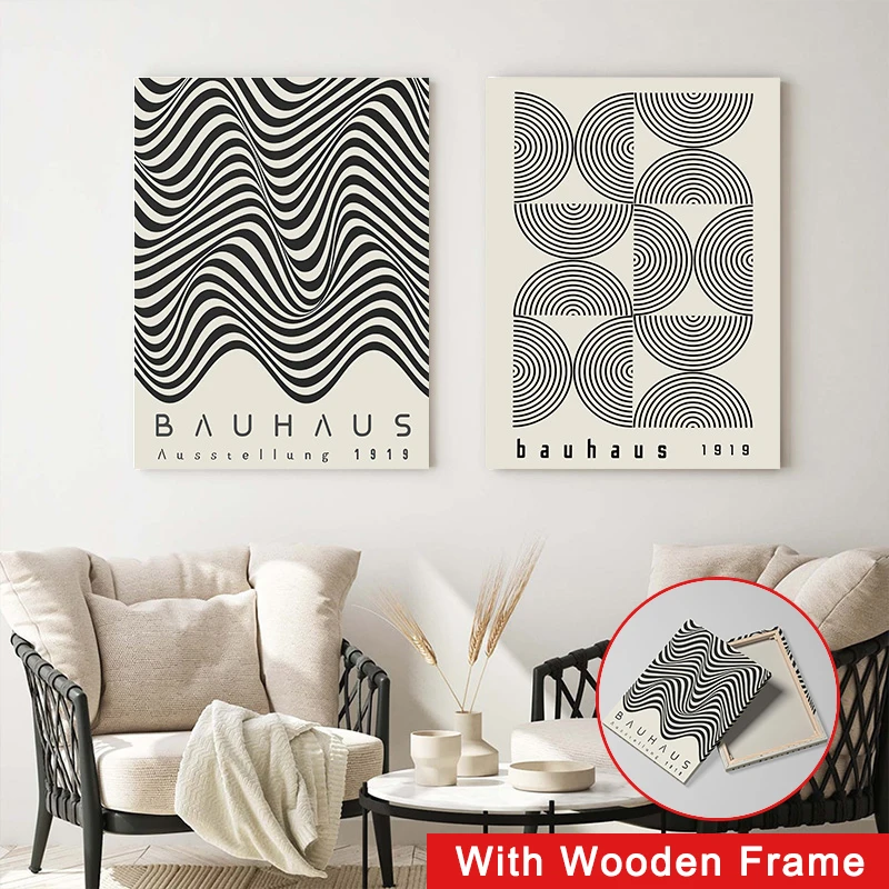 

Framed Modern Minimalist Poster Bauhaus Geometric Abstract Wall Art Picture Canvas Print Painting Bedroom Living Room Home Decor