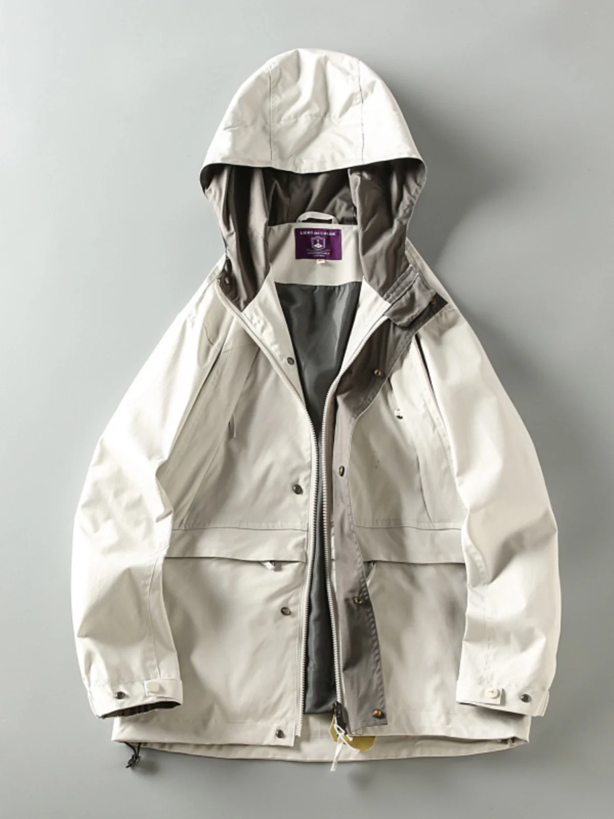 

Fall New Men's Casual Outdoor Sports Windproof Waterproof Fabric Jaet Coat Trendy Hooded Zipper Closure Long Sve Loose Fit