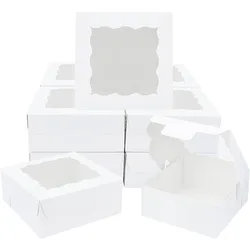 20 Pcs Bakery Box White Bakery Boxes Cupcake Boxes Kraft Packaging Boxes with Window for Cookies Small Cakes Muffin in Proposal