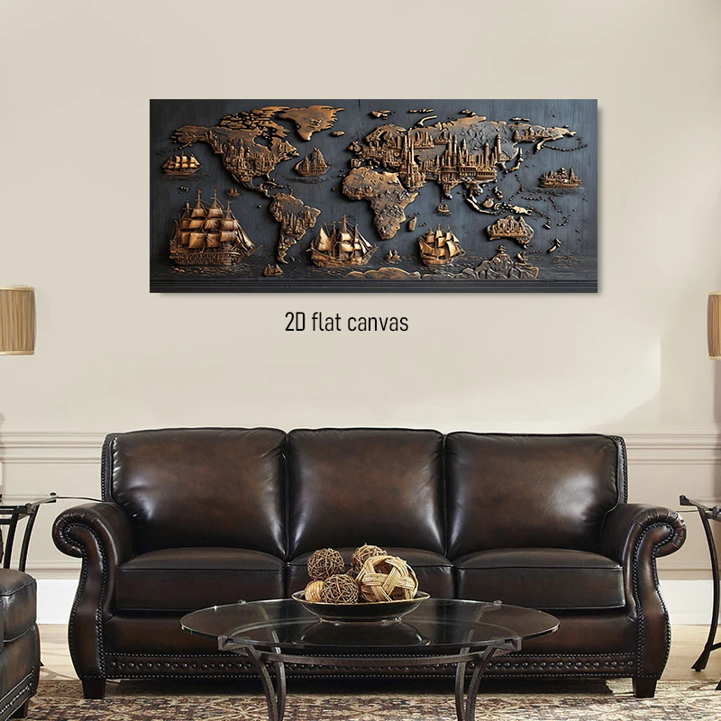 1 piece of retro relief world map decoration painting living room sofa background wall hanging painting study office 2D plan