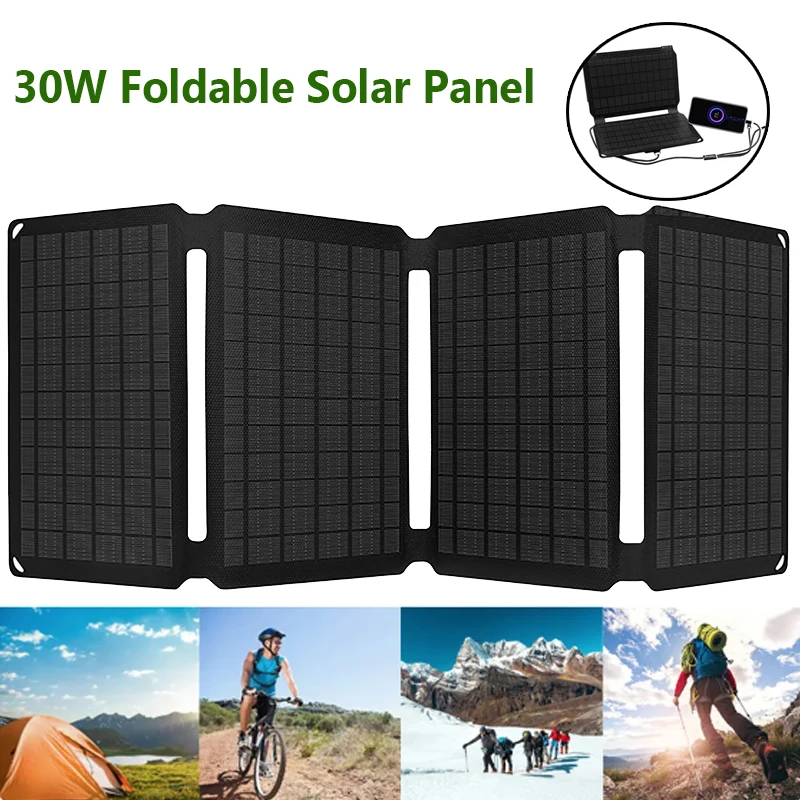 

30W Solar Panel ETFE 5V 12V Foldable Solar Cell Battery Charger Power Bank for Mobile Phone Camping Hiking Climbing Fishing