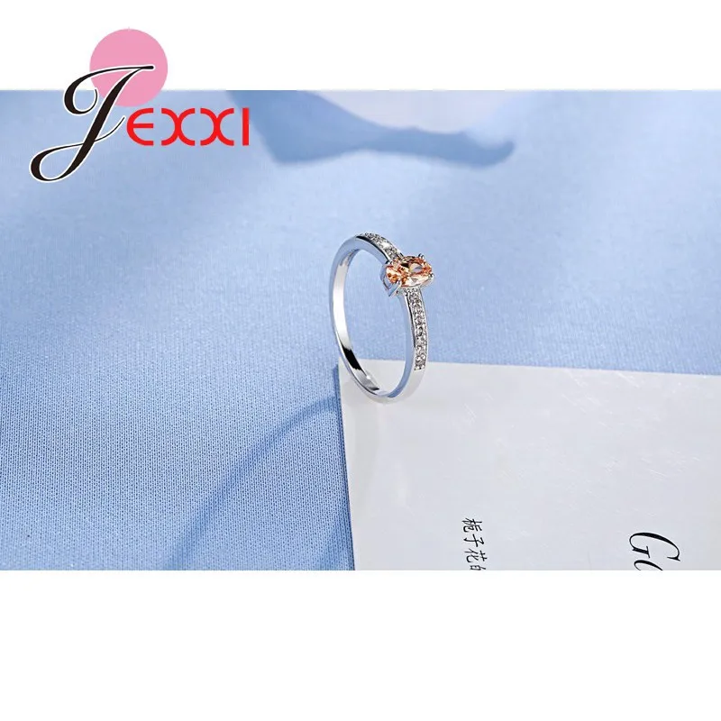 925 Sterling Silver Ring Elegant  Style Warm Tone Orange&Yellow Crystal Stone For Women Girl Christmas Present Party Prom