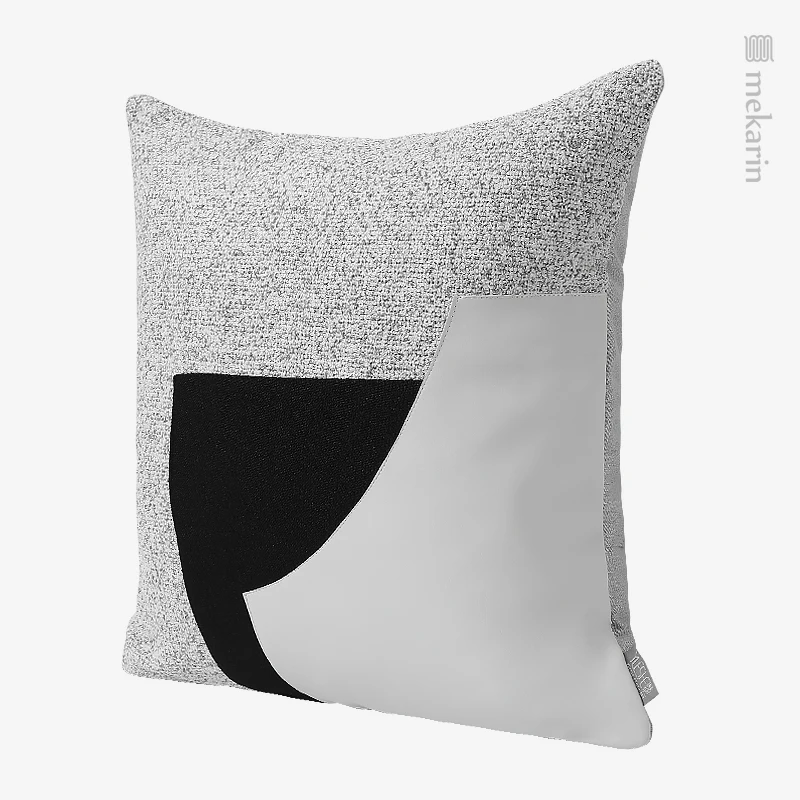 Model room sofa pillowcase light luxury black and white gray leather irregular stitching square pillow hotel bedroom pillow