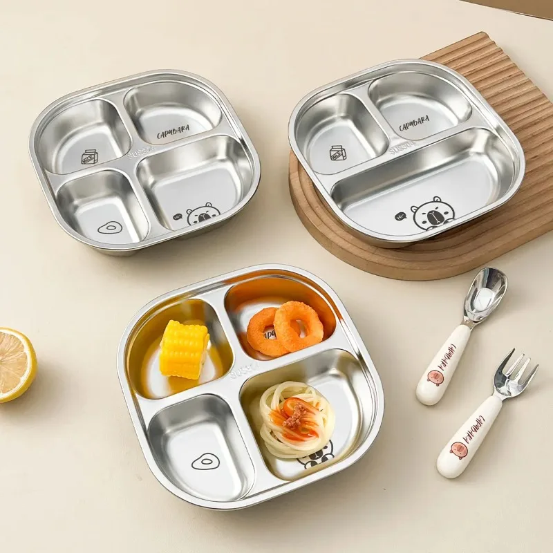 

WORTHBUY Capybara 3/4 Grids Food Plate Dishes 304 Stainless Steel Divided Dinning Plates Salad Plate Tableware Dishwasher Safe