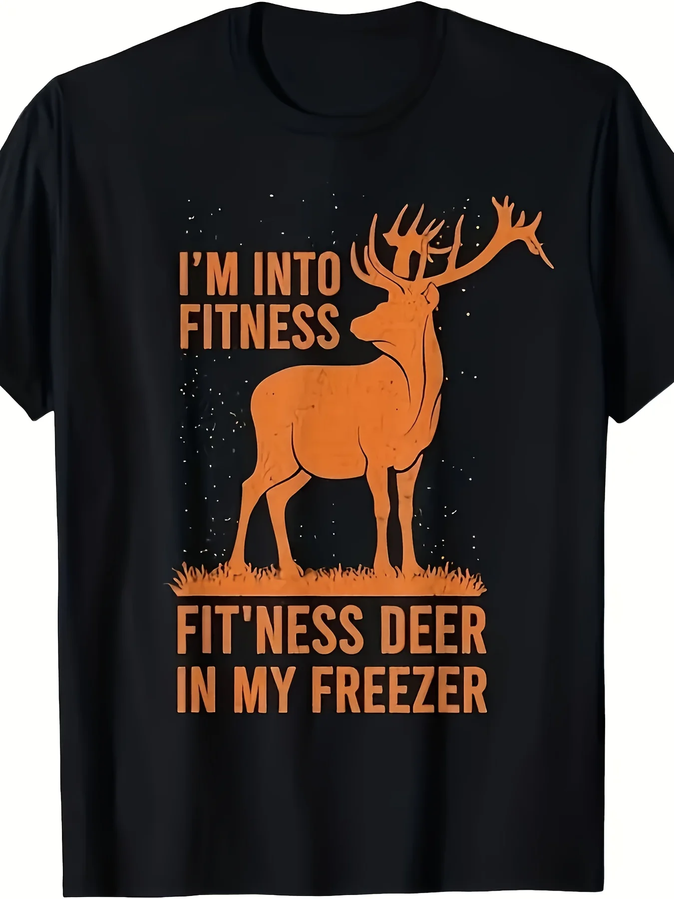 

Забавная футболка с надписью «I Love Fitness, There's a Deer in the Fridge» с принтом рога — черно-оранжевая повседневная футболка с круглым вырезом, подходит для фитнеса, охоты, подарок (папапа, муж) -~ Одежда, можно носить в все сезоны