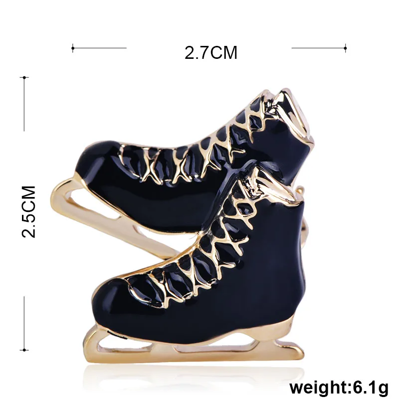 OI New Fashion Black Roller Skates Brooch Pin Sleigh Shoes Shape Brooches Enamel Gold Color Jewelry for Boys Girls