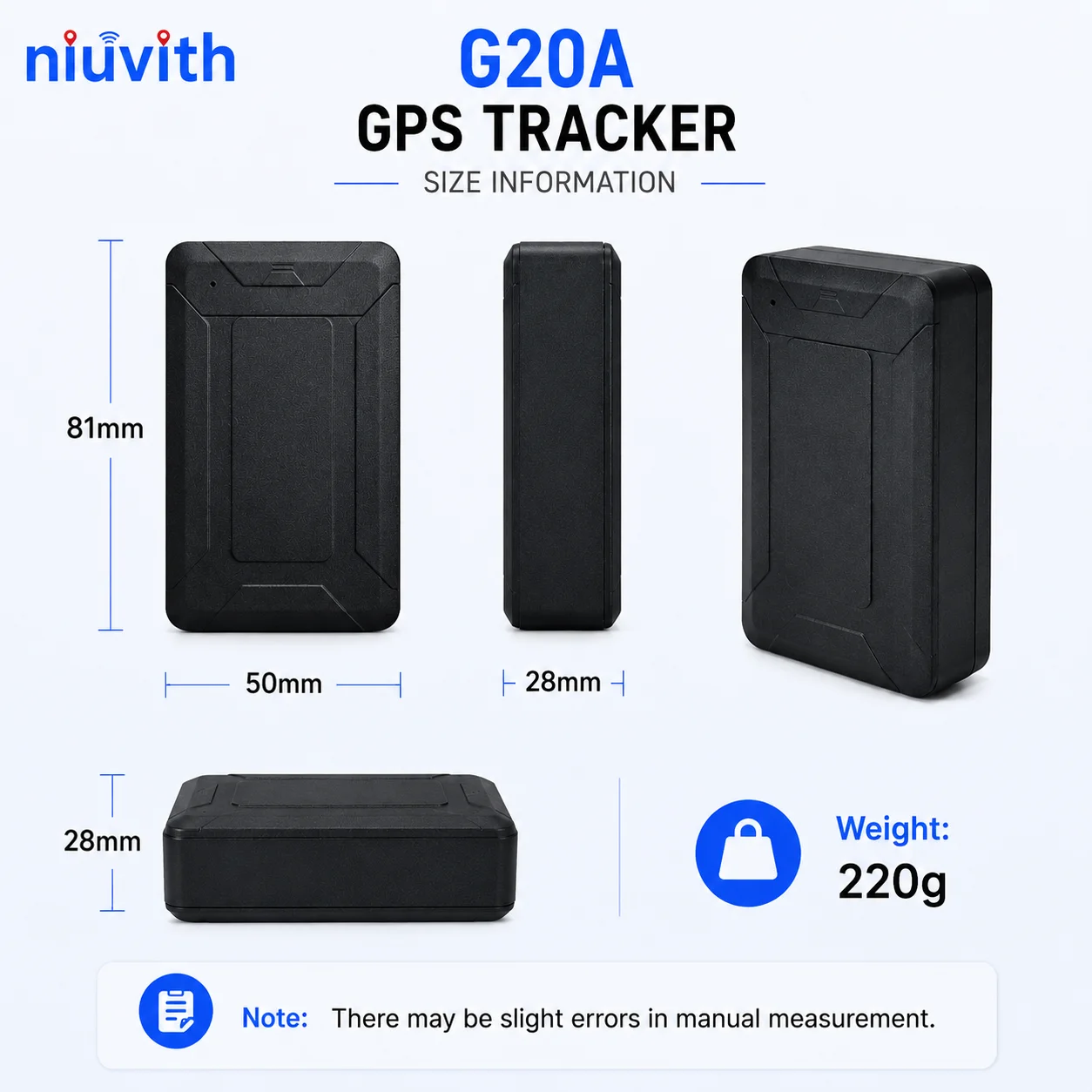 Niuvith G20A GPS Tracker 6000mAh Real-Time Vehicle Locator Free APP IP65 Waterproof Anti-Tamper for Car Truck Motorcycle