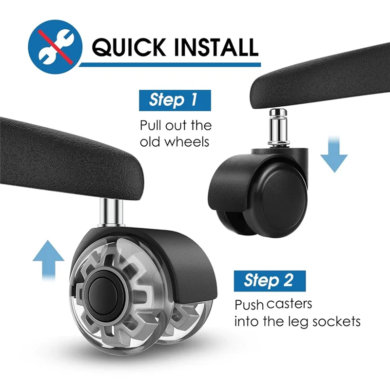 

IALJ-Office Chair Caster Wheels, 2 Inch Heavy Duty Replacement Wheels, Soft & Quiet Rubber For Hardwood Floors & Carpet