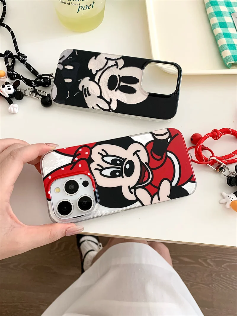 Disney Cute Couple Wrinkled Pattern Big face Mickey Minnie Phone Case For iPhone 13 14 15 Pro Max Funny Cartoon  Anti Fall Cover