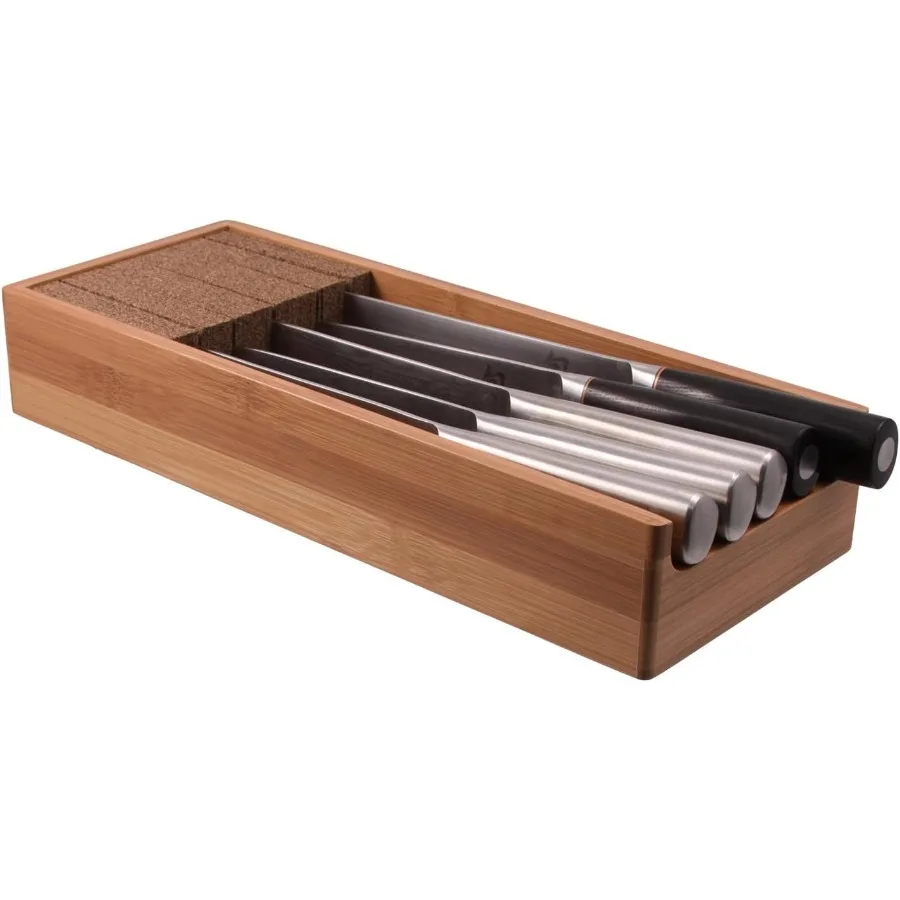 

Bamboo Knife Organizer for Kitchen Drawers 15 InDrawer Knife Block with Cork Composite SpaceSaving Safe Storage for Your Knives