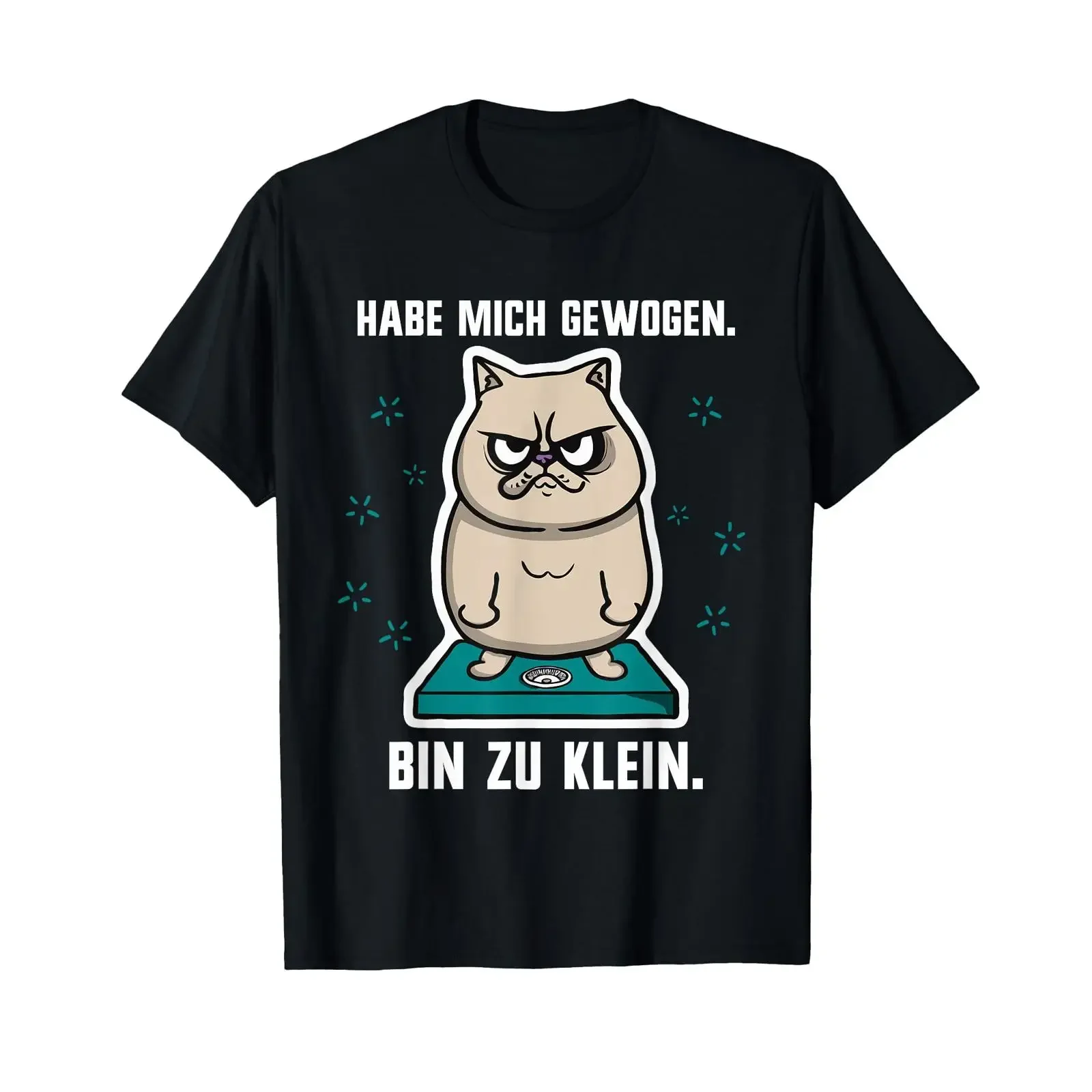 T Shirt with German Text Habe mich gewogen Bin zu klein Cat Overweight black vintage Washed Stylish designer clothes Unisex