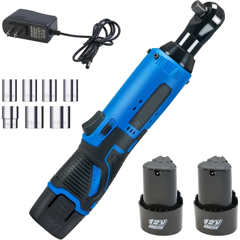 

ABKY-Cordless Electric Ratchet Wrench Set, 3/8In 12V Power Ratchet Driver, Lithium- Batteries, Sockets And Charger US Plug