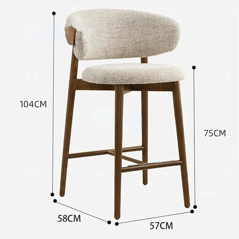 Nordic Light Luxury Solid Wood Bar Chairs Modern Home Kitchen High Bar Stools Designer Fabric Backrest Stools for Bar Furniture