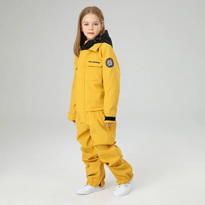 2025 Winter Children Ski Suits Boy Girls One Piece Warm Windproof Waterproof Outdoor Sports Skiing Snowboard Suits Kids Jumpsuit