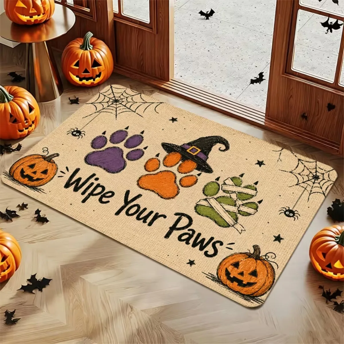 Square Halloween Door Mat Diatomaceous Earth Material Rubber Base Non Slip Water Absorbent Rug for Bathroom