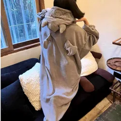 Cute Devil Wing Hooded Plush Pajamas Women Winter Thickened New In Home Sleepwear Long Robe Kawaii Oversize Pijamas Nightgown