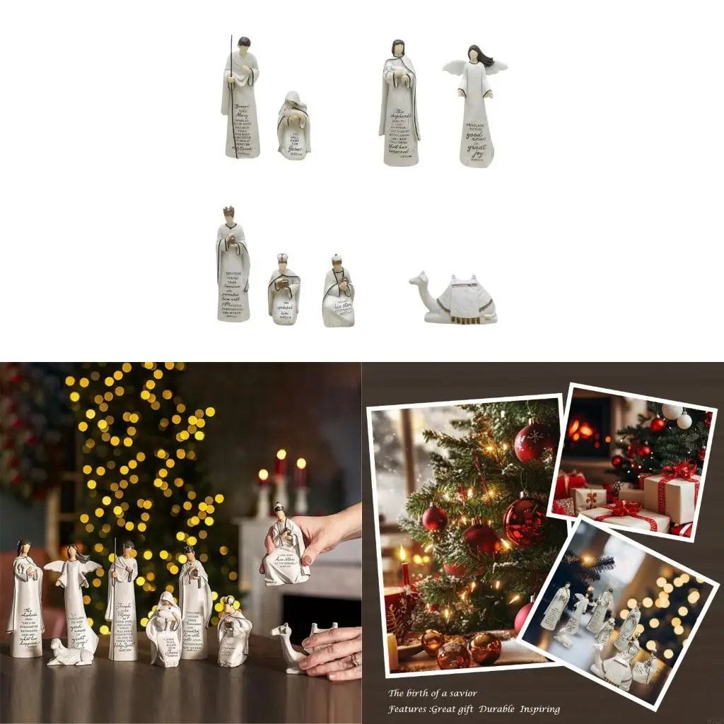 

97QD Christmas Nativity Figurines Nativity Scene Statue with Stable Holy Family