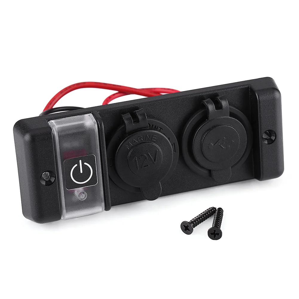 

12V Waterproof Cigarette Lighter Dual USB Power Socket Switch Panel for Car RV Marine Boat