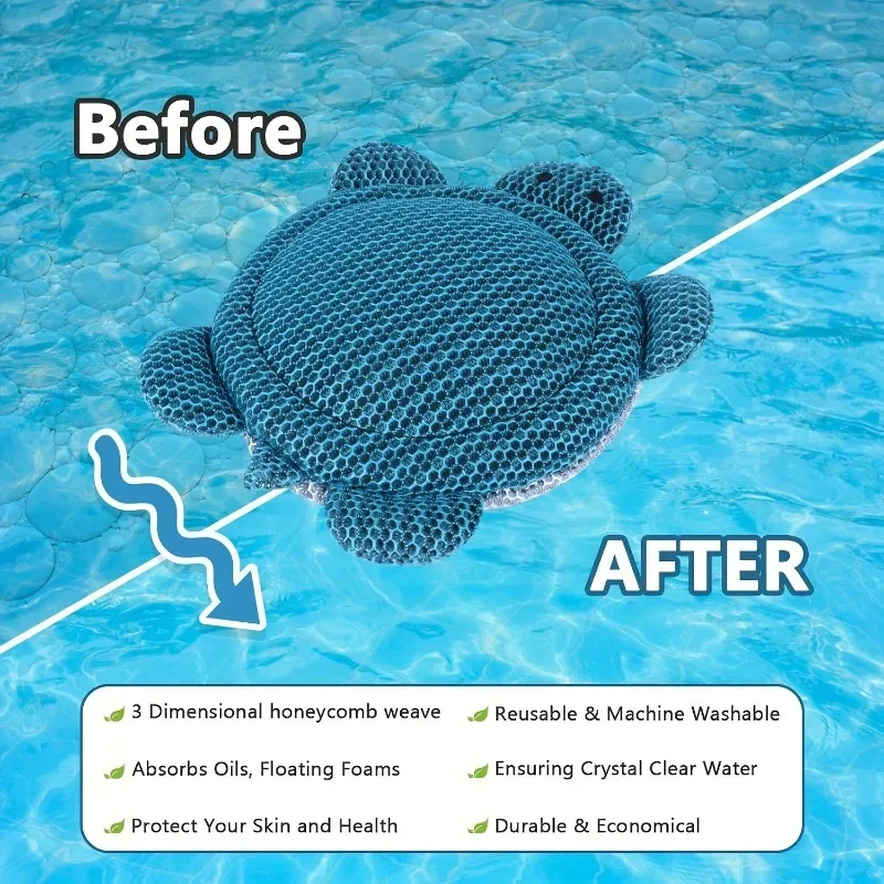 L'absorbeur d'écume de jacuzzi de tortue de mer réutilisable absorbe l'huile, lime visqueuse, maintient l'eau cristalline – Convient aux piscines hors sol