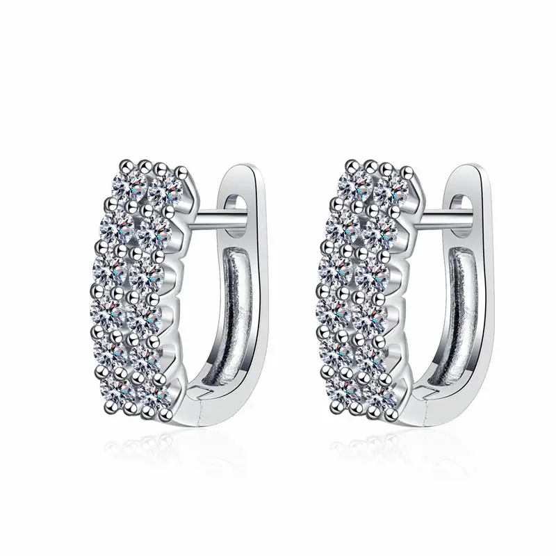 

Official GRA-certified Moissanite s925 silver earrings, double row lab diamonds, simple everyday multifunctional light luxury