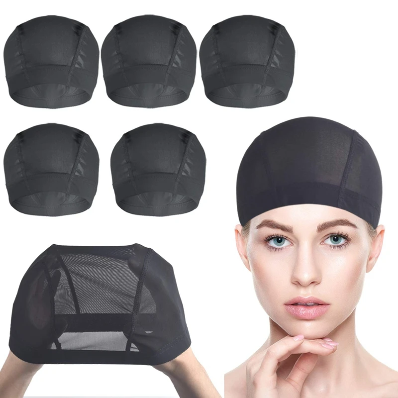 6 Pcs Wig Cap For Wig Making Elastic Dome Mesh Wig Cap Women's Front Lace Wig Black