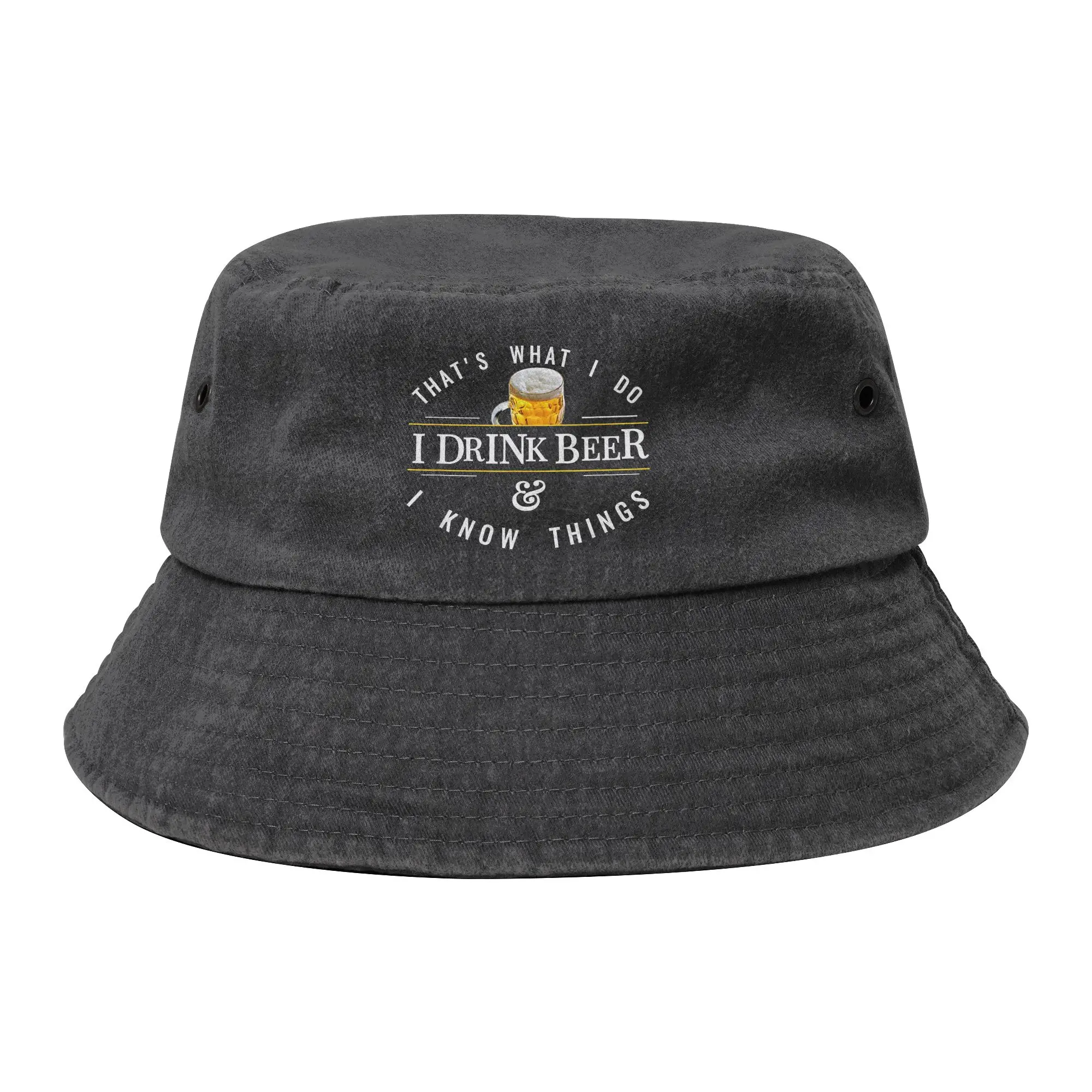 Unisex Distressed Washed Bucket Hats I Drink and I Know Things Funny Beer Vocation Getaway Headwear Outdoor Fisherman Cap
