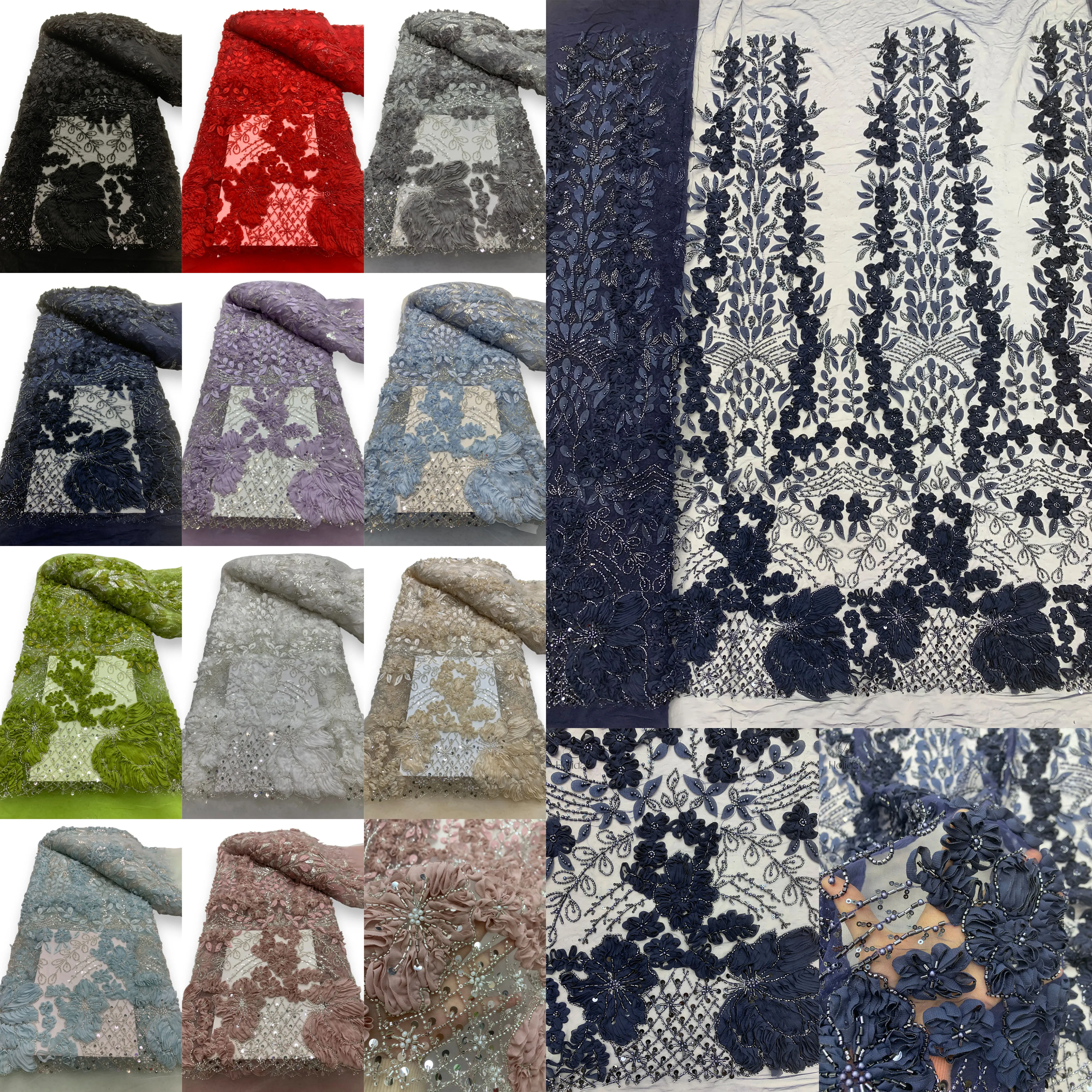 

2025 New lace French Mesh Lace Fabric Beads African Lace Beaded Sequins Lace Fabrics Sequins Lace Fabrics Dubai fabric