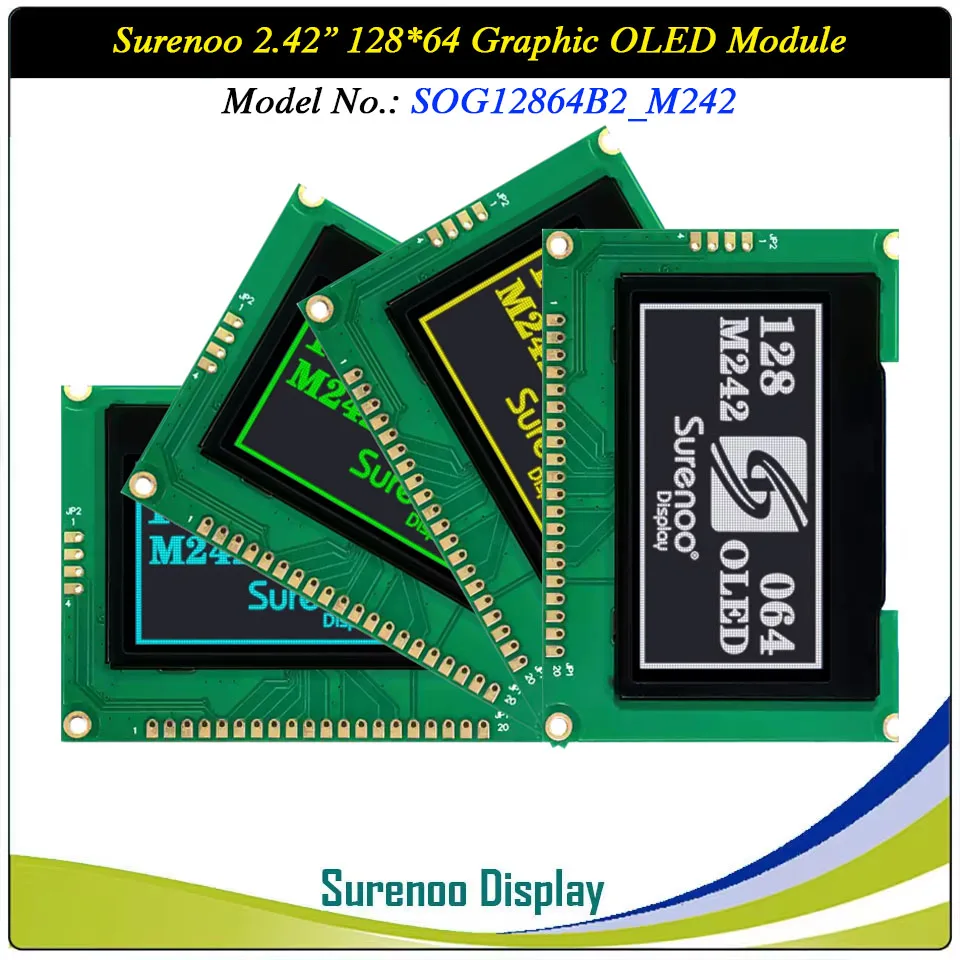 Tela OLED real, 2.42 "128*64 12864 Tela de módulo LCD gráfico Painel de tela LCM 75.0X52.7 SSD1309 Paralelo, SPI, I2C / IIC