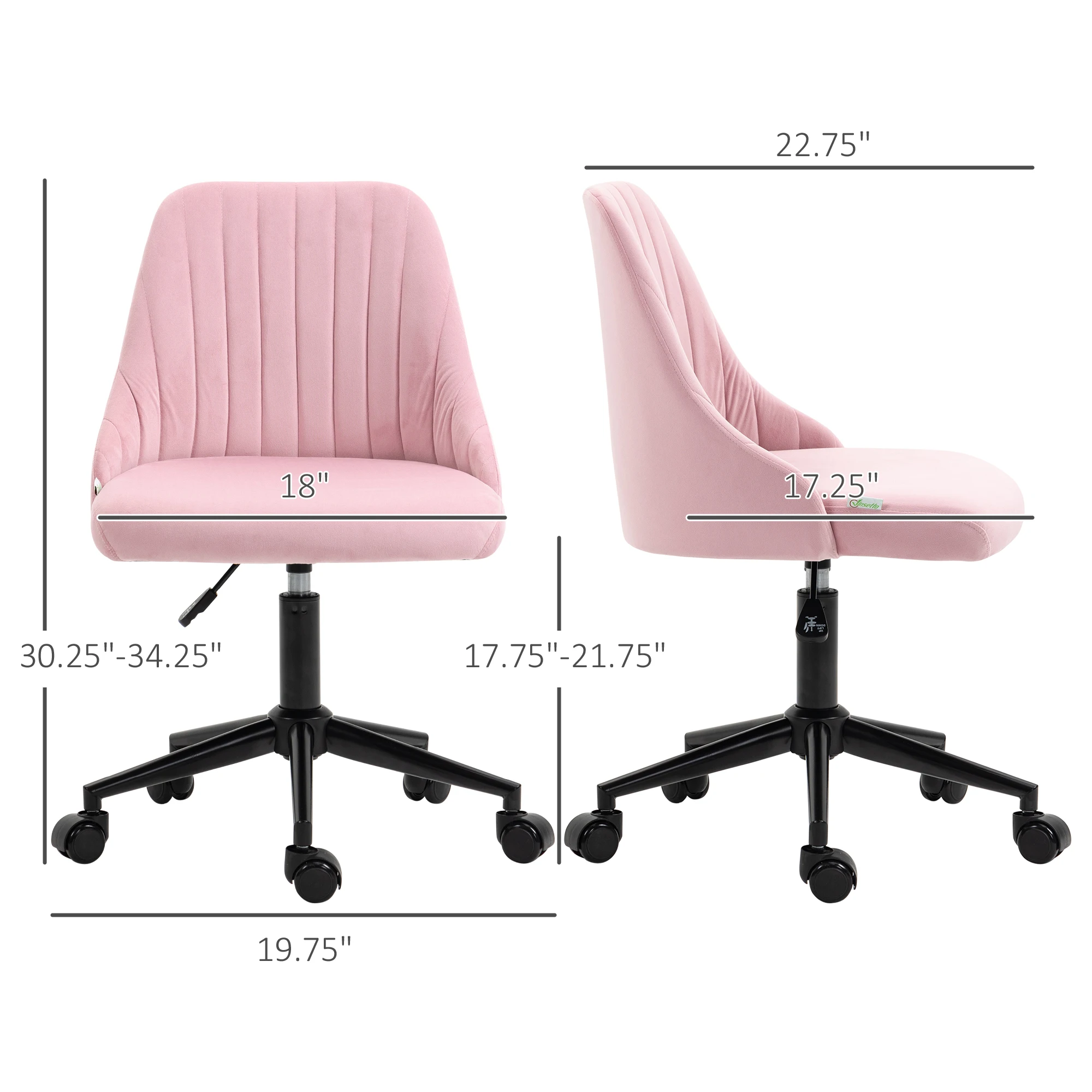 Mid-Back Swivel Office Velvet Fabric Scallop Shape Computer Desk Chair, Pink