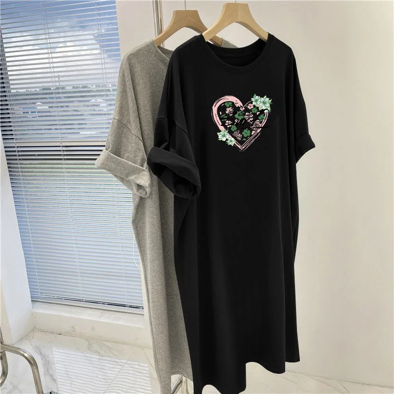 

Women Clothing Fashion Loose Casual Dresses, Cartoon Printed O-neck Pullovers Dress, Vintage Short Sleeve Tunic