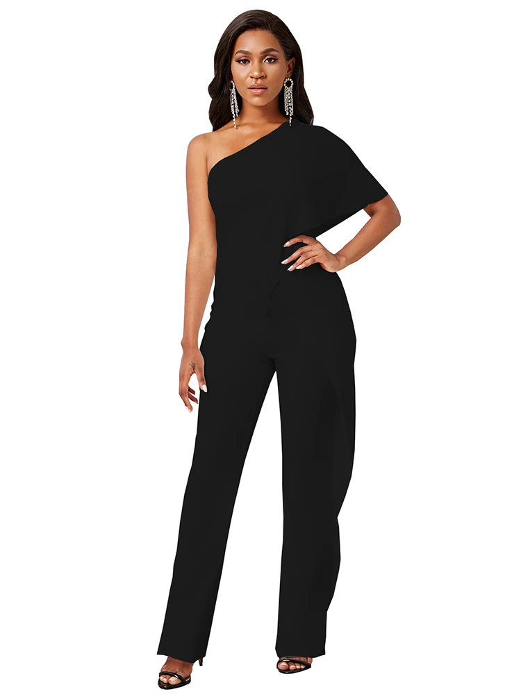 Sets Outifits 2023 New Solid Single Shoulder Diagonal Collar Work Jumpsuit Office Lady Of One Fashion Casual Pieces For Women