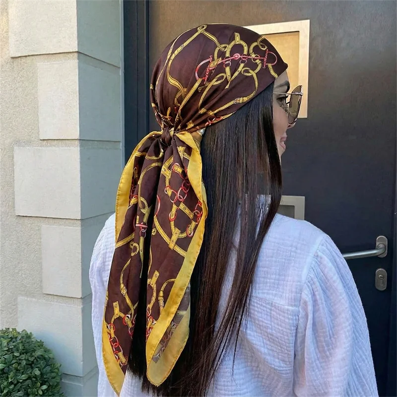 

Women Spring Summer Square Scarf 90*90cm Satin Silk Scarves Headscarf Female Foulard Beach Bandana Ladies Neckerchief Hair band