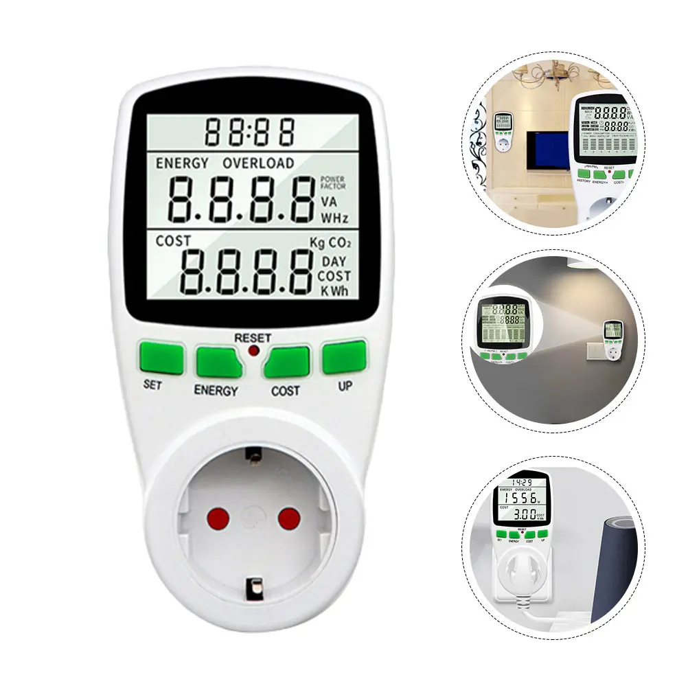 

Digital Power Meter Socket Wattmeter Energy Consumption Monitor Backlit Lcd Display Overload Warning Voltage Amps Watt