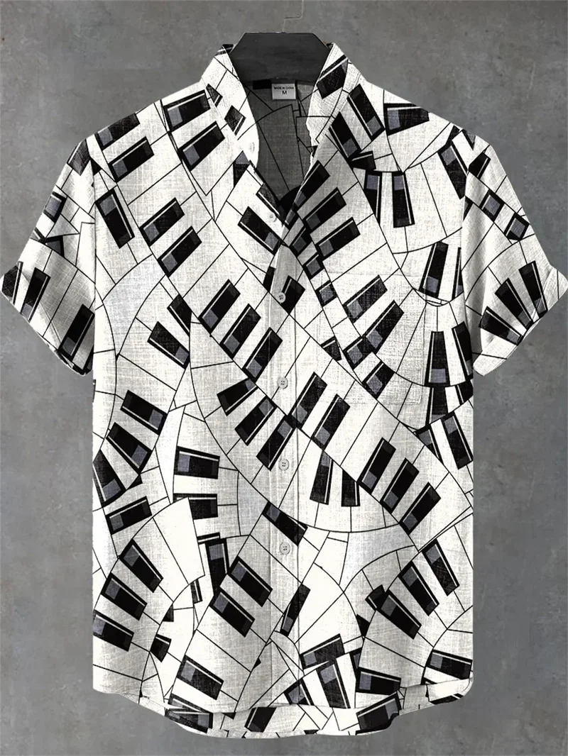 Hawaiian Men's Short Sleeve Shirt Ethnic Keyboard Print Top Holiday Harajuku Casual Costume Style New Collection