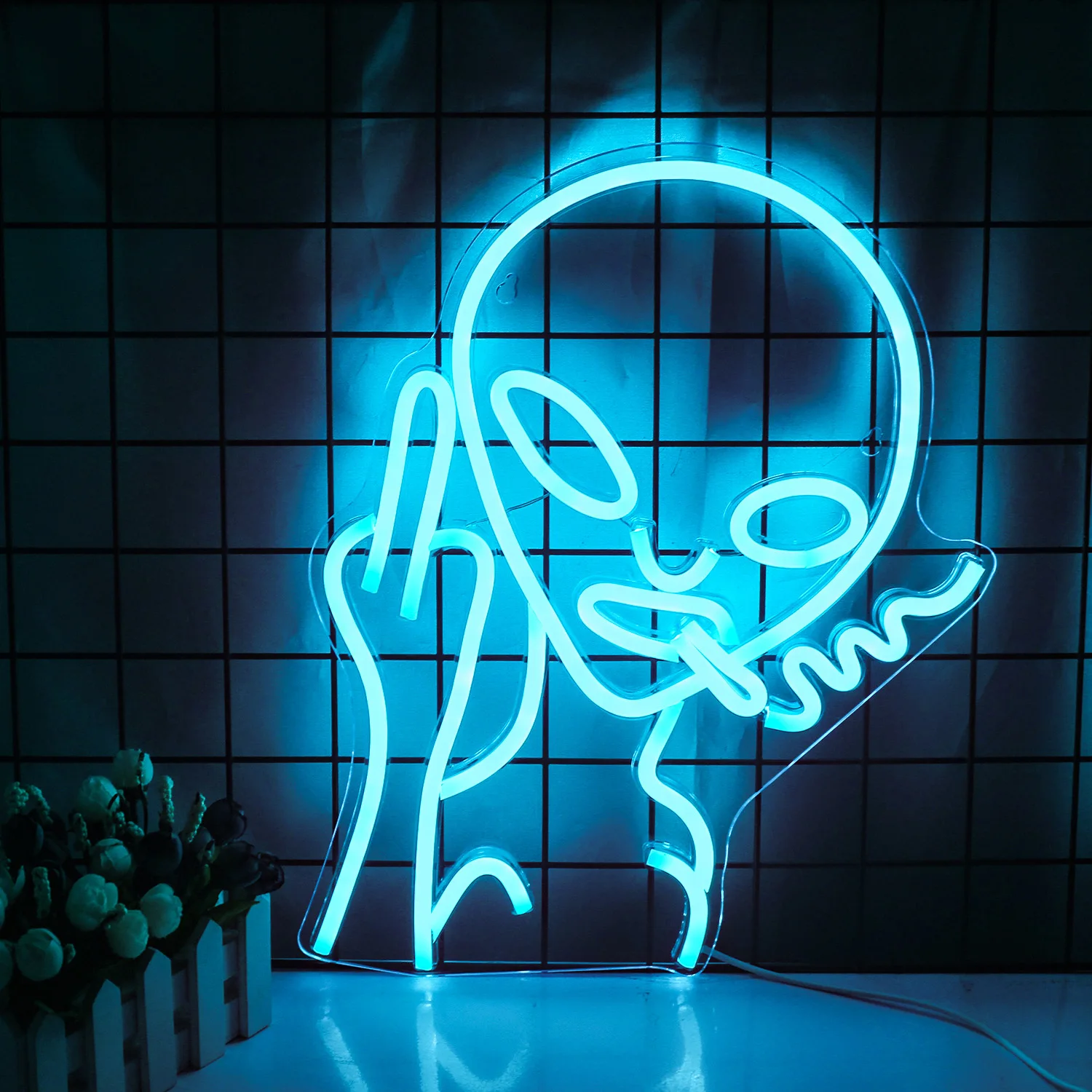 

Alien Neon Sign Ice Blue LED Wall Decor USB Powered Acrylic For Party Bar Pub Nightclub Man Cave Game Room Bedroom Decor