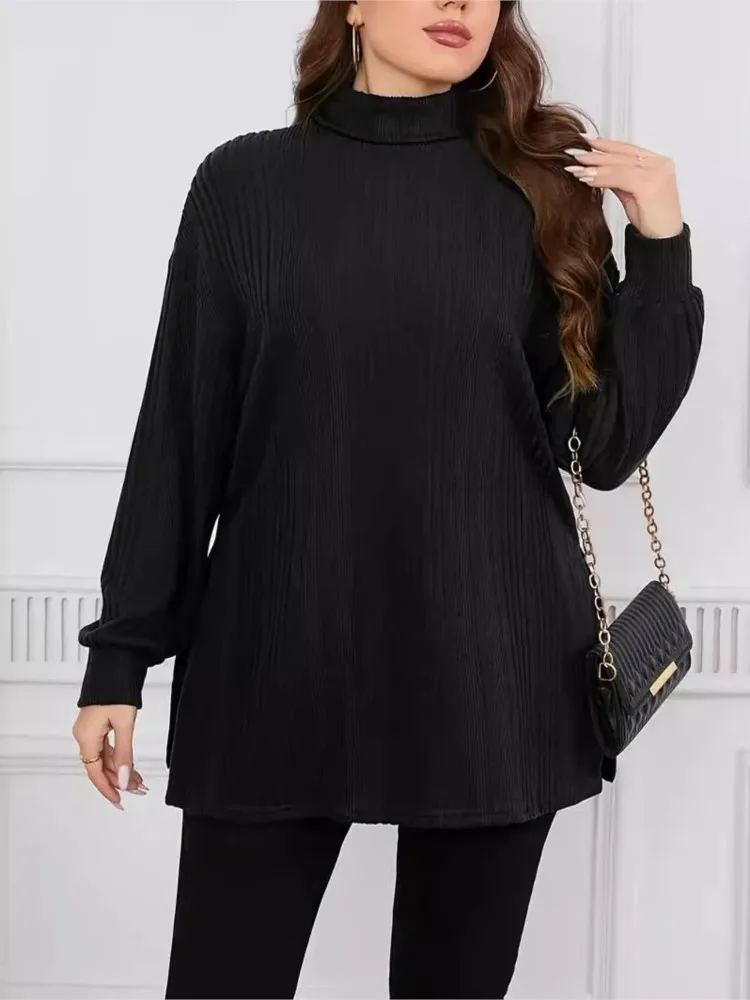 Plus Size Knitted Autumn Winter Turtleneck Pullover Sweater Women Loose Pleated Casual Ladies Sweaters Modis Woman Sweater Tops