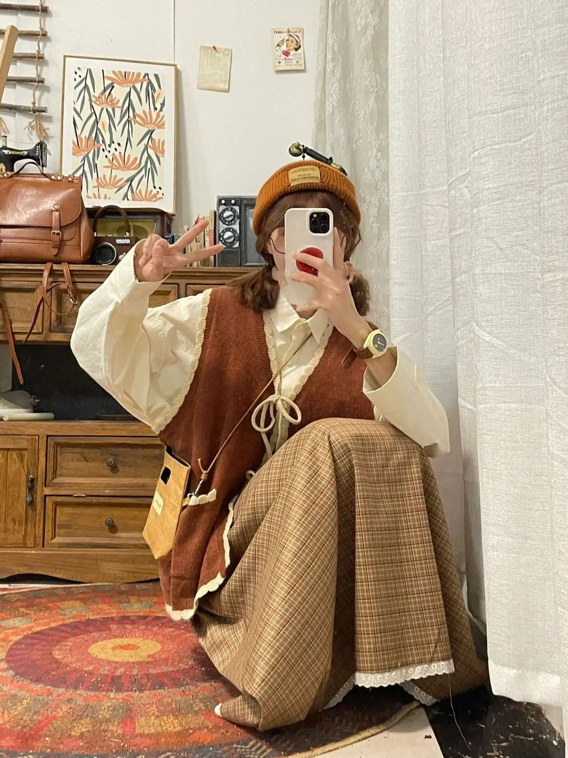 طقم محبوك عتيق للنساء، كارديجان بأكمام طويلة مزين بالدانتيل مع قميص، طقم من قطعتين أنيق لموسمي الربيع والخريف