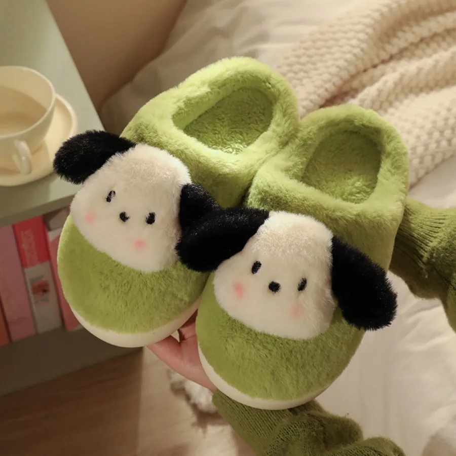 Women's Winter Warm Slippers Cartoon Dog Shoes Plush Slippers Round Toe Flat Shoes Indoor Home Bedroom Floor Slippers Women's Sh