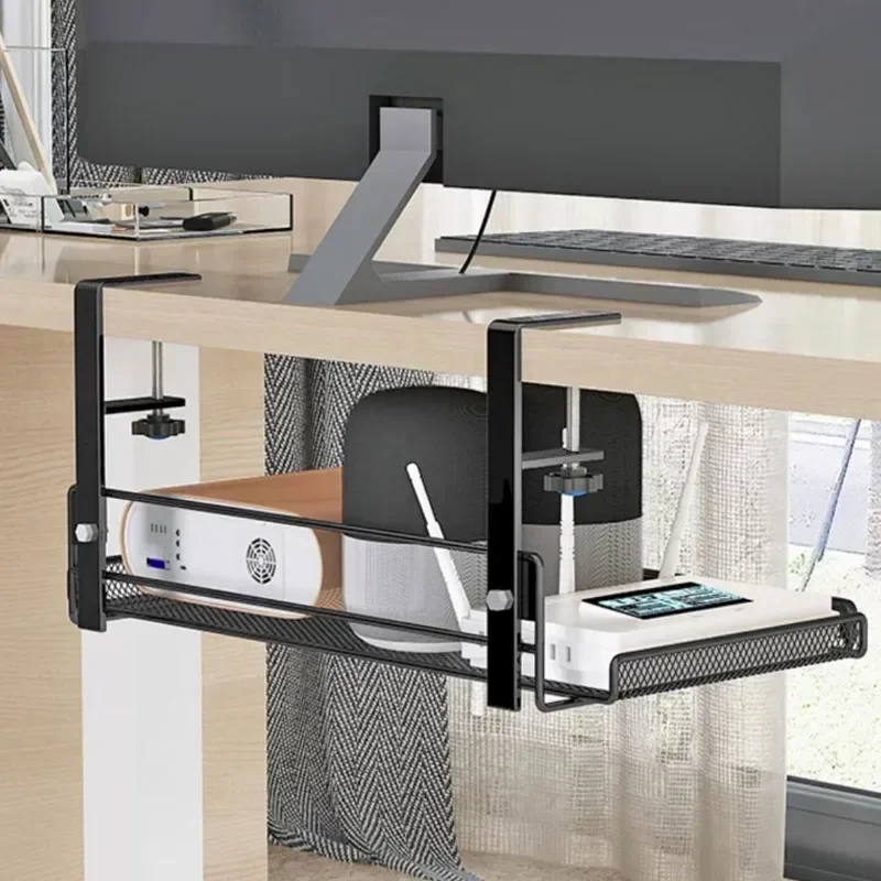 1 Storage Rack, 2-in-1 Cable Management Bracket Under The Desk, No Drilling, Cable Hanging Organizer Suitable for Office Desks