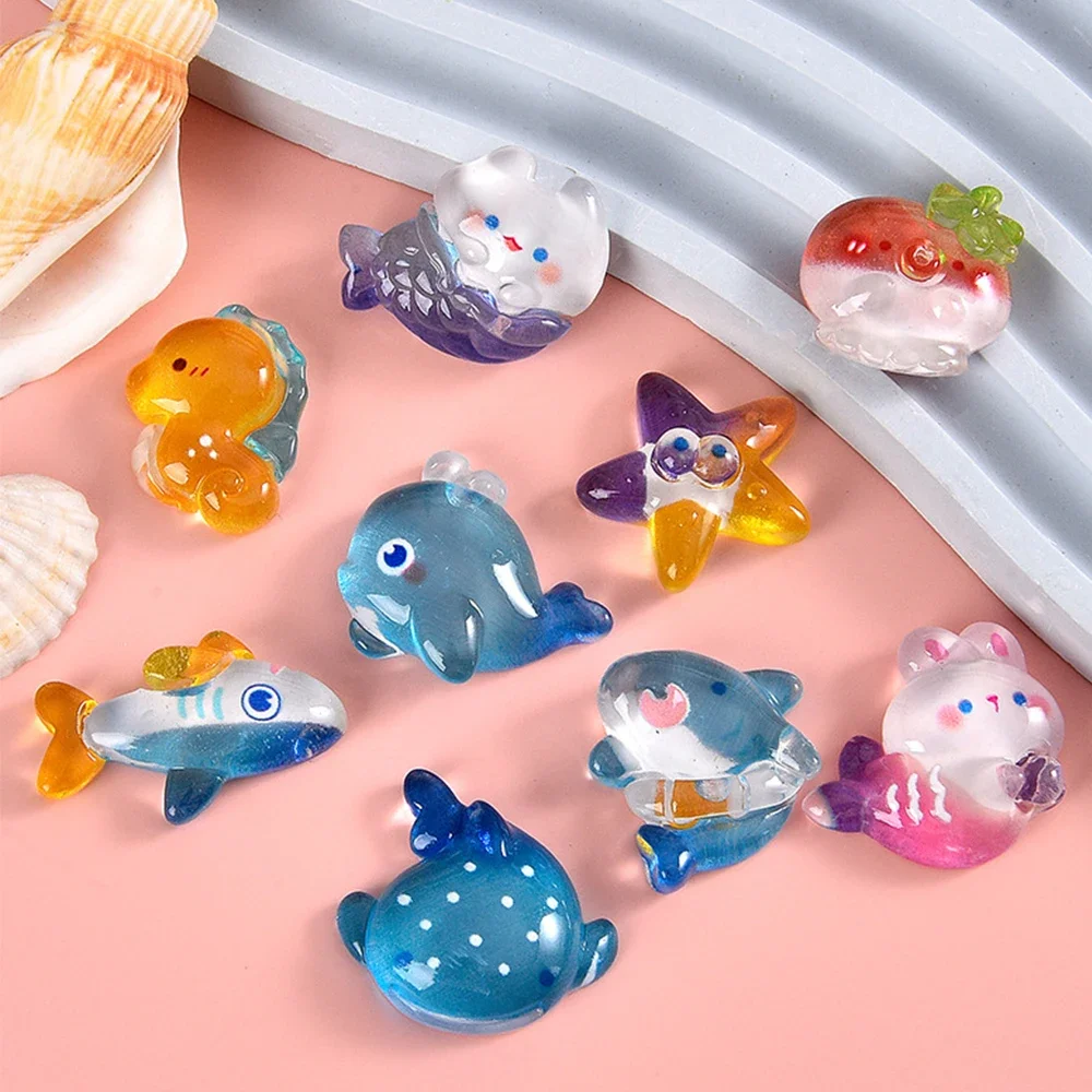 10PCS Clear Marine Animals Series Miniature Flat Back Resin Cabochons For Hairpin Scrapbooking DIY Home Decor Craft Accessories