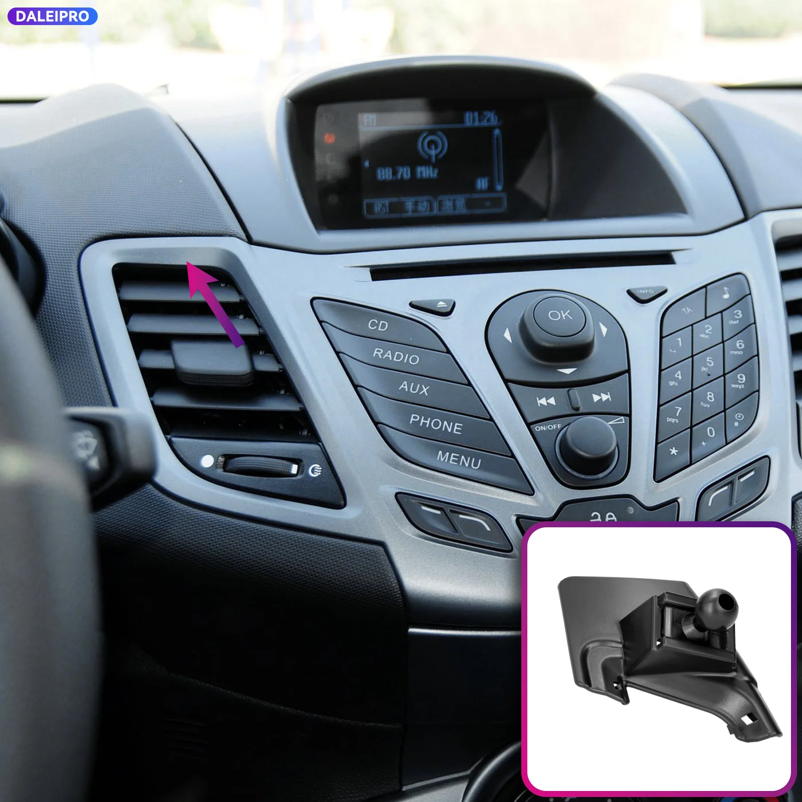 Base para Teléfono Móvil Específica para Vehículo Ford Fiesta 2008 2009 2010-2017, Soporte Inteligente para Teléfono de Coche con Carga de 66W, Accesorios