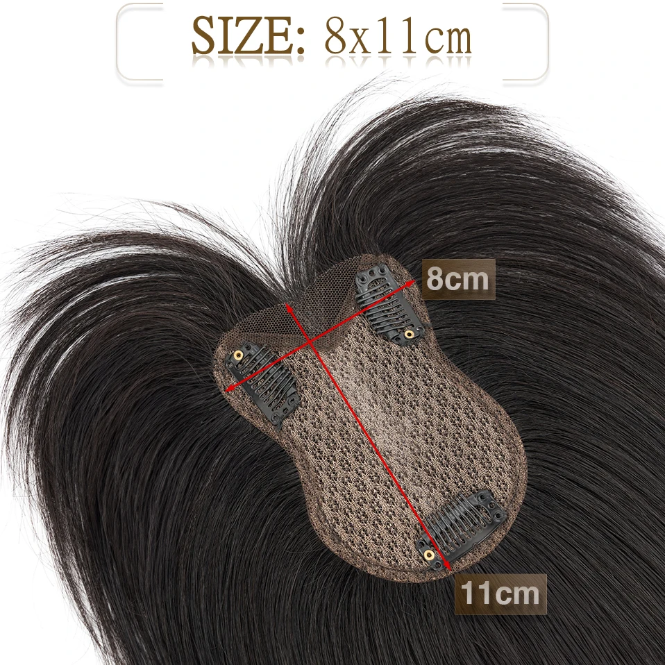 S-noilite Human Hair Toppers 8x11cm Women Topper Natural Hair Wigs With Bangs Hand-woven Single Knot Center Part Lace Hairpiece