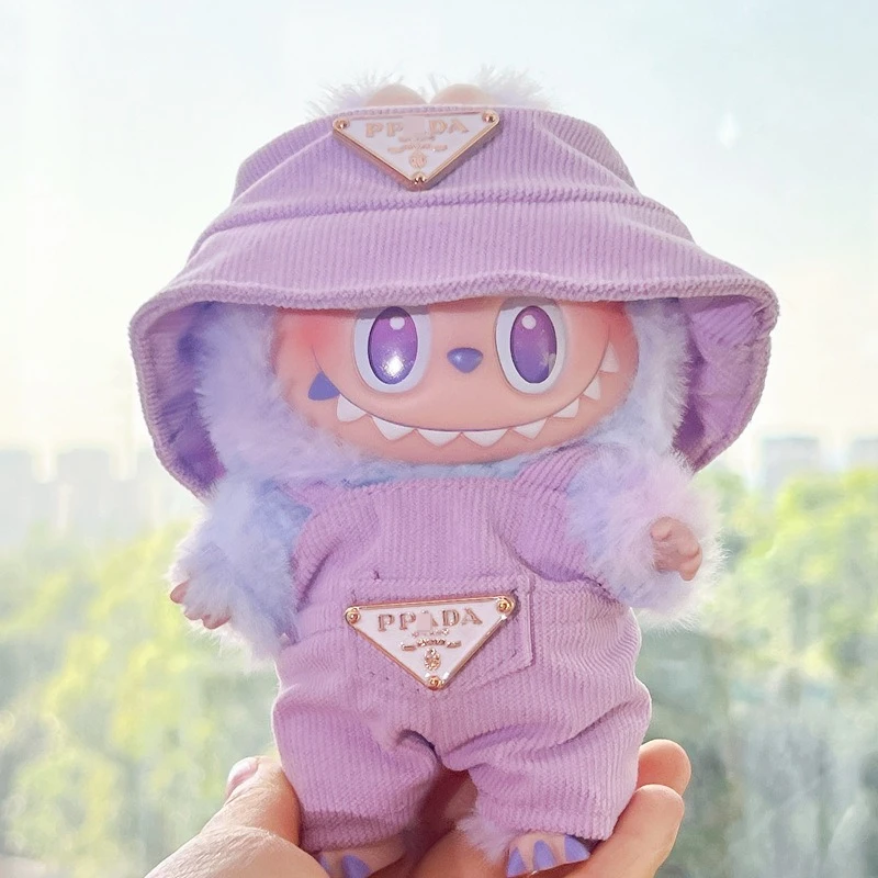 Labubu-ropa de pana para Mini muñeca, conjunto de ropa, sombreros bonitos, ropa, accesorios de muñeca de vinilo, juguetes de entrenamiento para juegos de fiesta sentados