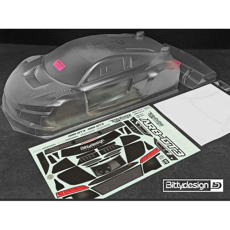 BittyDesign AR8-GT3 carcasa de cuerpo GT transparente de 360mm LWB para coche de turismo 1/8 RC, accesorios de piezas de mejora de distancia entre ejes larga