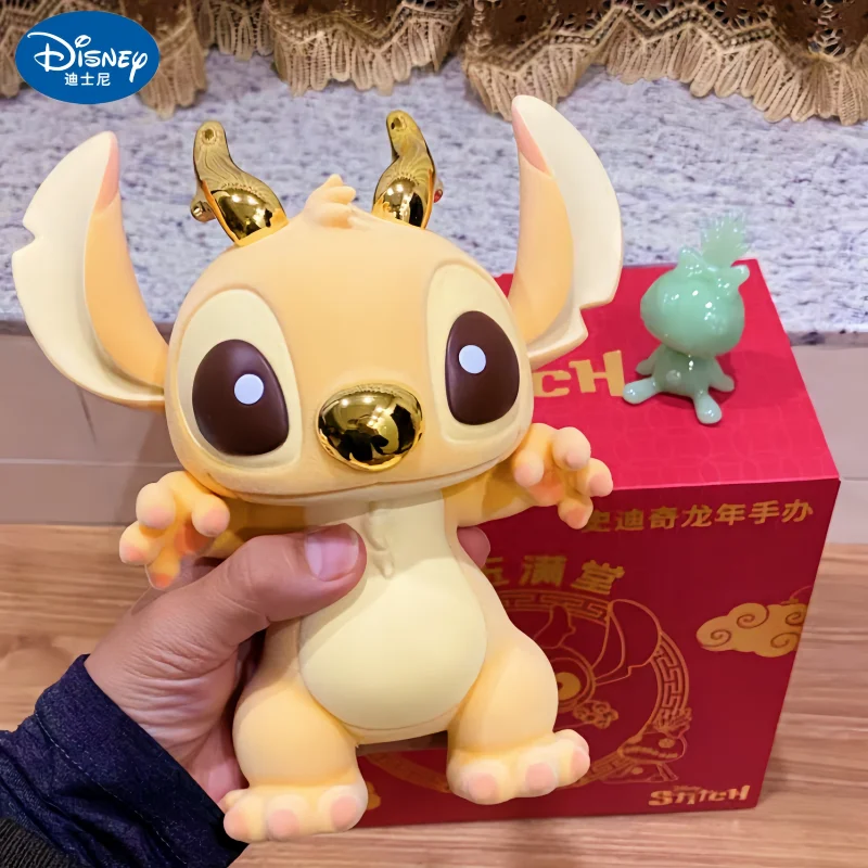 

Genuine Spots Disney Stitch Year Of The Dragon Handpiece Golden Jade Desktop Furnishings Anime Figure Kawaii Model Toy Gift