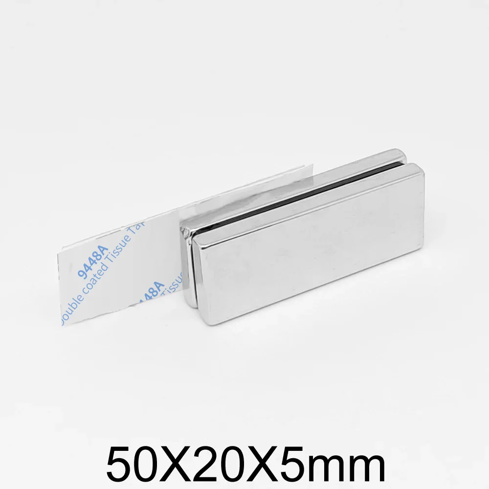 1/2/5/10PCS 50x20x5mm Quadrate Strong Powerful Magnet With 3M Self - Adhesive 50*20*5 Block Rectangular Neodymium Magnet 50x20x5