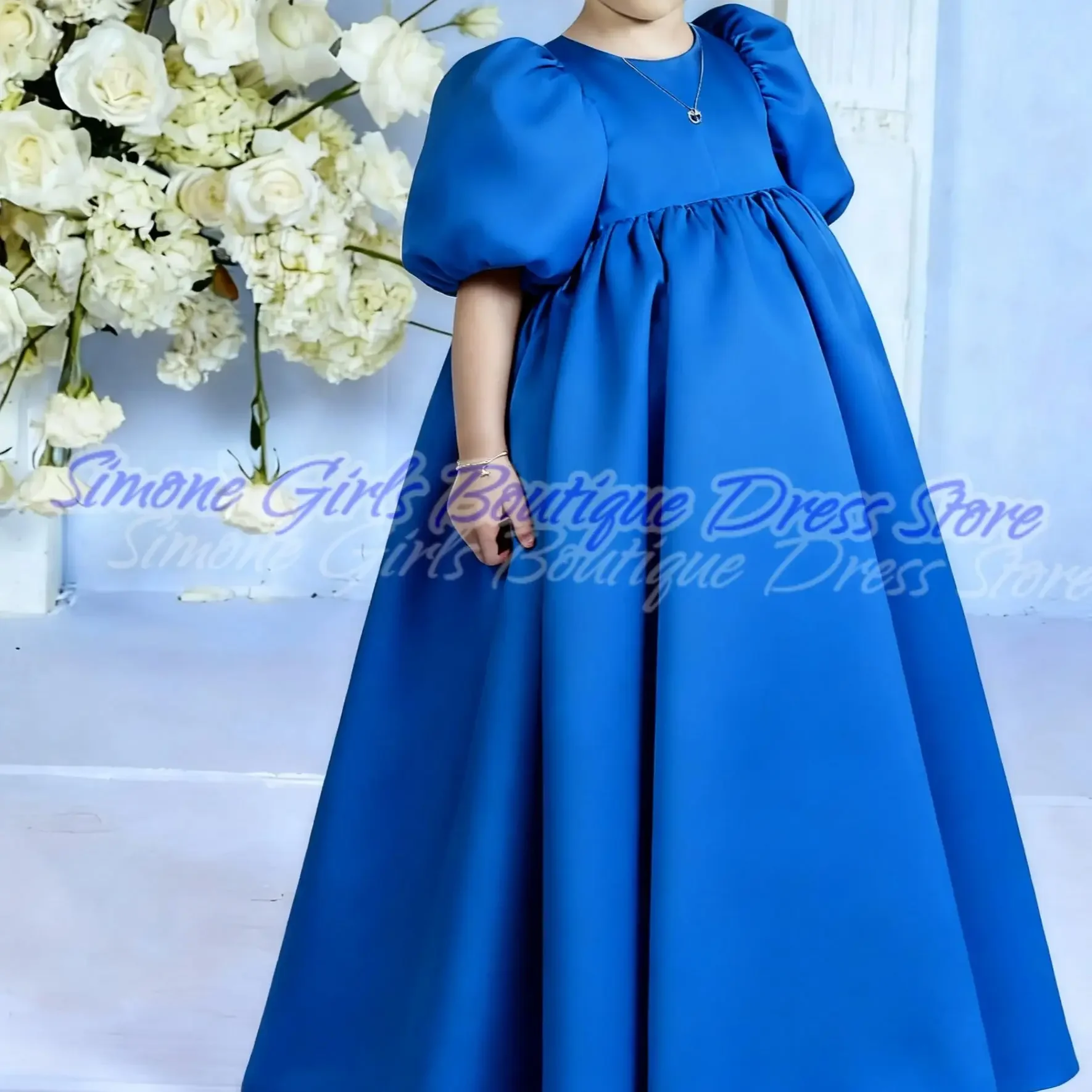 فستان وردي منفوش برقبة دائرية وأكمام قصيرة فستان فتاة الزهور لحفلات الزفاف والاحتفالات والعطلات وعروض الرقص