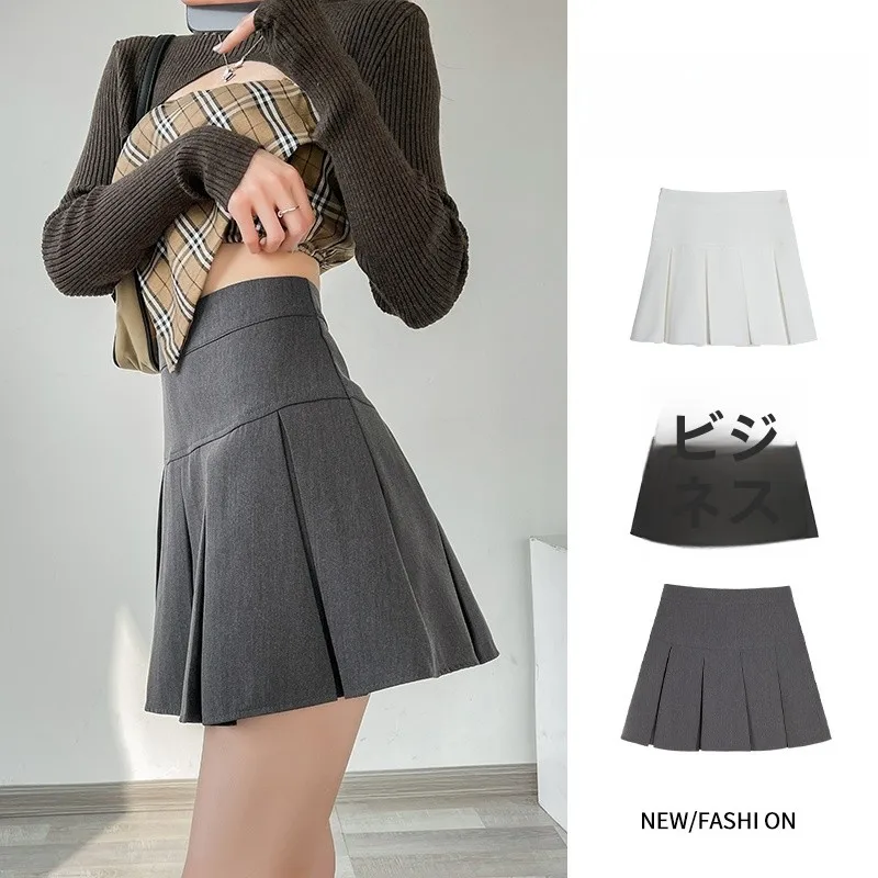 

Gray A-Line Skirt Women's Summer 2026 New High Waist Slimming Pleated Suit Short Skirt College Style Half-length Skirt