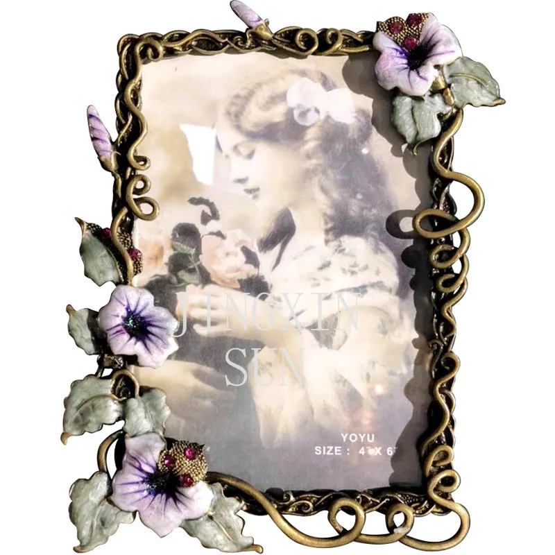 إطار صورة معدني مقاس 6/7 بوصة، إطار صورة جداري إبداعي أوروبي رعووي عتيق لغسيل الصور المخصص لسطح المكتب
