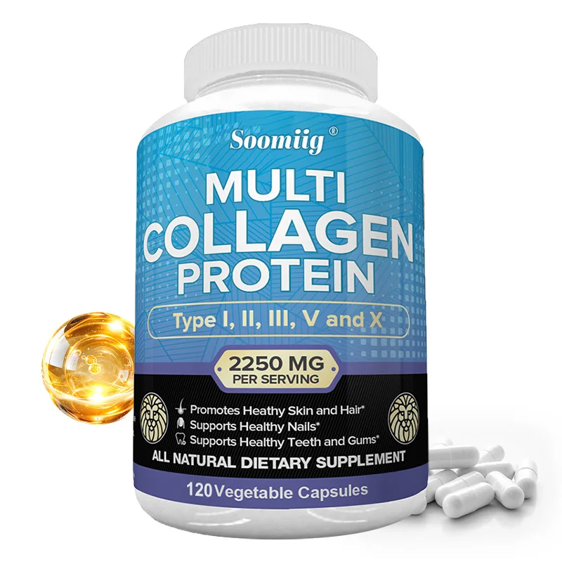 

Multi Collagen Capsules - Anti-Aging, for Joints, Hair, Skin, Bones, Nails, Hydrolyzed Protein Collagen Peptides for Woman & Men